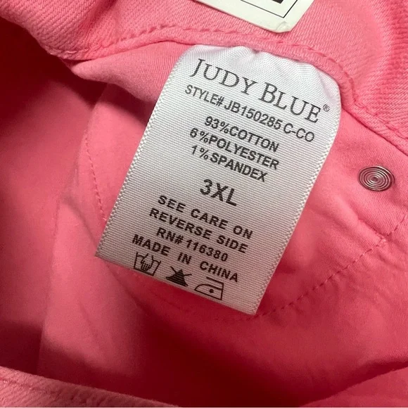 Judy Blue Shorts Women’s 3XL Pink High Waist Tummy Control Denim JB150285 NEW - Picture 9 of 10